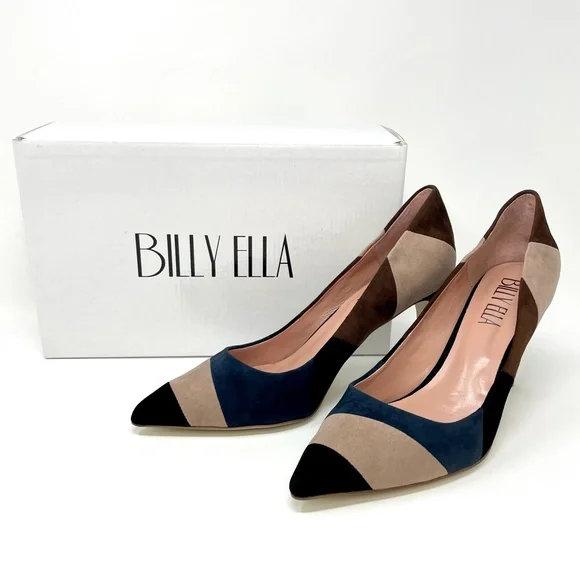 🆕 Billy Ella Patchwork Heel Size 10 Suede Leather Pointed Toe Colorblock Pump - Picture 12 of 13